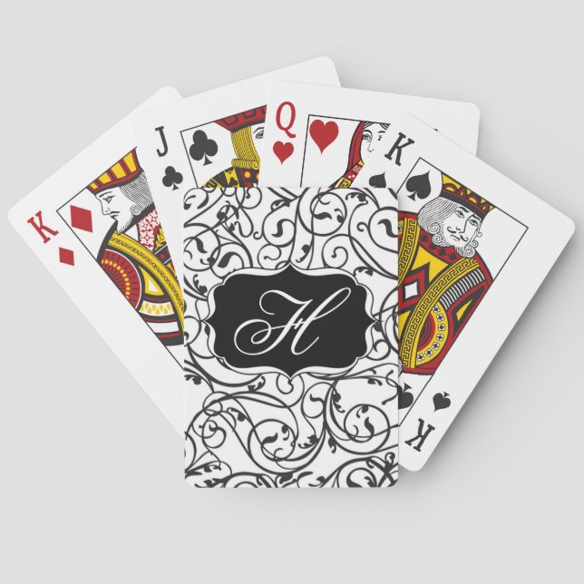 Elegant Calligraphy Vintage Monogram Playing Cards (Back)