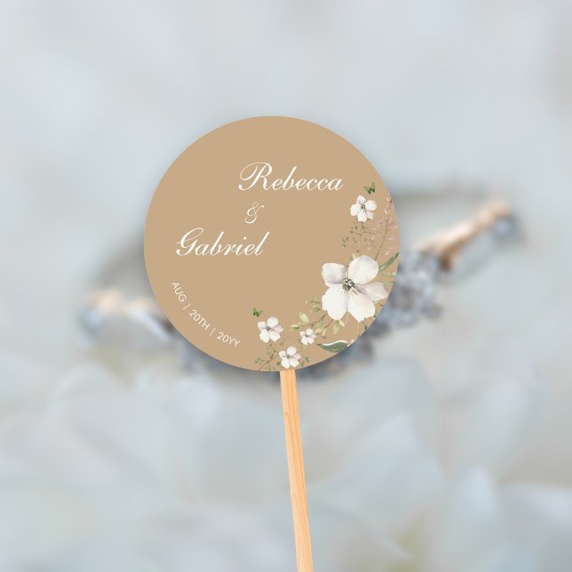 Elegant Calligraphy Watercolor Floral Wedding Classic Round Sticker (Creator Uploaded)