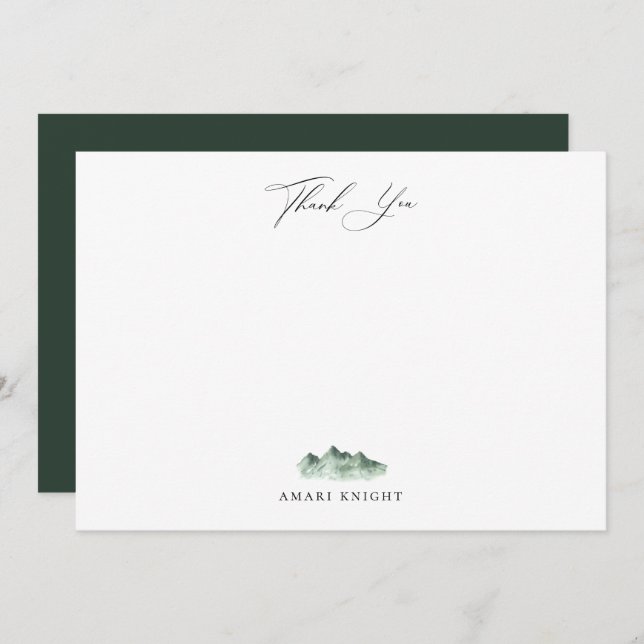 Elegant Calligraphy Watercolor Mountain Thank You Card (Front/Back)