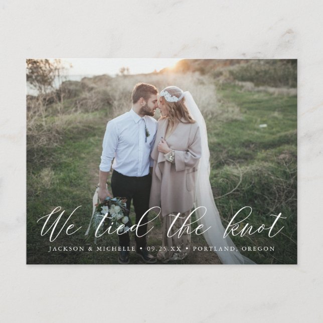 Elegant Calligraphy We Tied The Knot Postcard (Front)