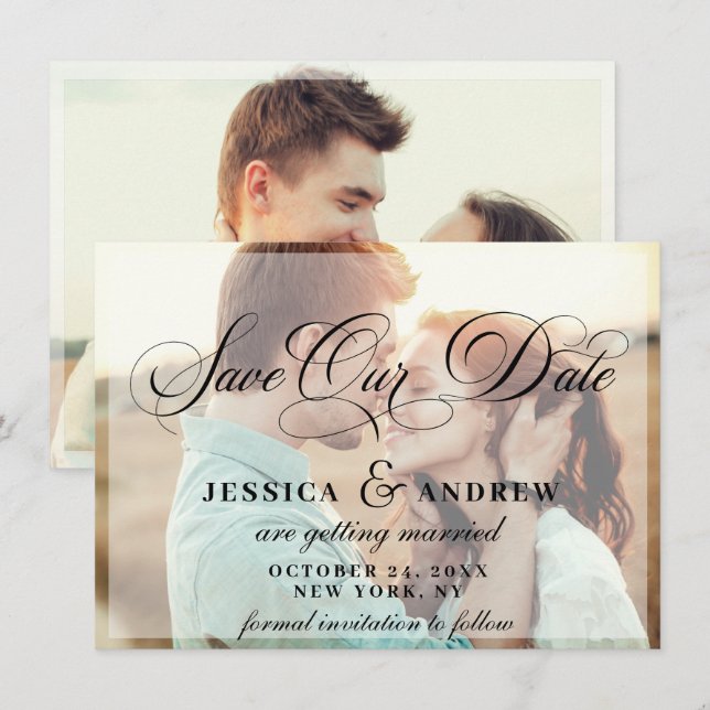 Elegant Calligraphy Wedding 2 PHOTO Save the Date (Front/Back)