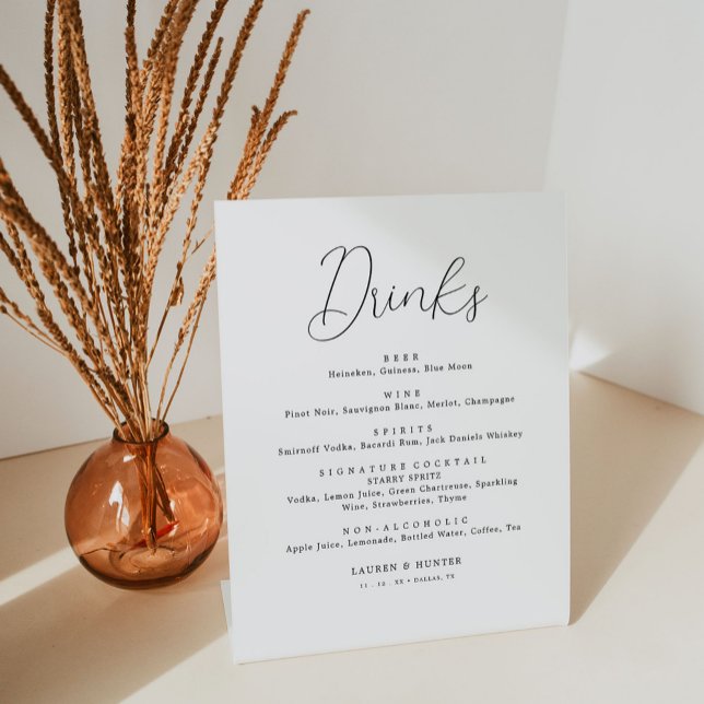 Elegant Calligraphy Wedding Bar Menu Drink Menu Pedestal Sign (Creator Uploaded)
