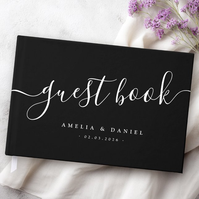 Elegant calligraphy wedding black guest book (Elegant calligraphy wedding black guest book)