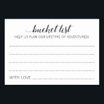 Elegant Calligraphy Wedding Bucket List Idea Cards<br><div class="desc">These charming wedding bucket list cards will be a perfect alternative to a traditional guest book. You'll have all the guests talking about the best ideas for the newlyweds to visit or do. These cards feature the words "bucket list Help us plan a lifetime of adventures" and includes space for...</div>