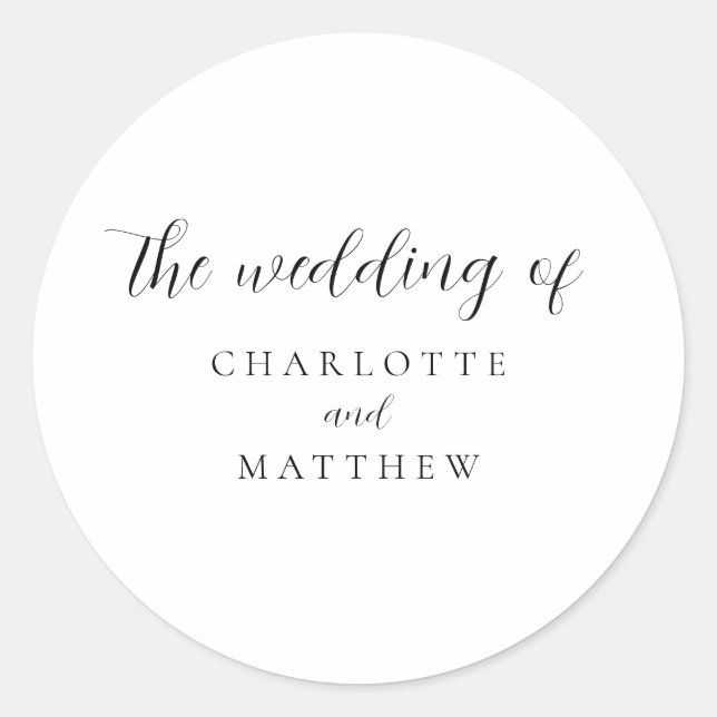 Elegant Calligraphy Wedding Classic Round Sticker (Front)
