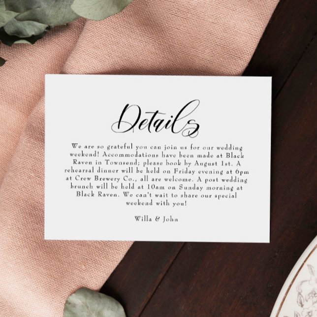 Elegant Calligraphy Wedding Details Card (Creator Uploaded)
