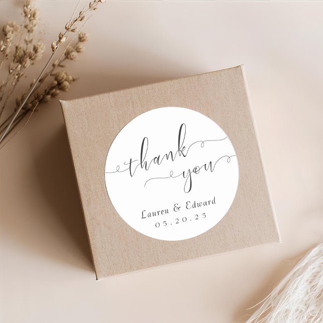 Elegant Calligraphy Wedding Favour Thank You Classic Round Sticker (Creator Uploaded)