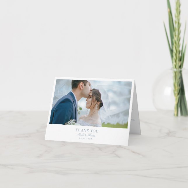 Elegant Calligraphy Wedding Folded Photo Thank You Card (Front)