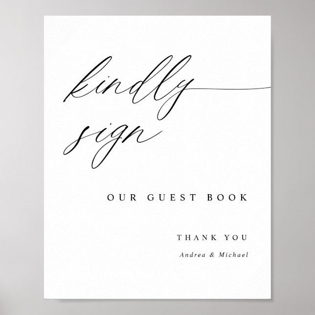 Elegant Calligraphy Wedding Guest Book Sign (Front)