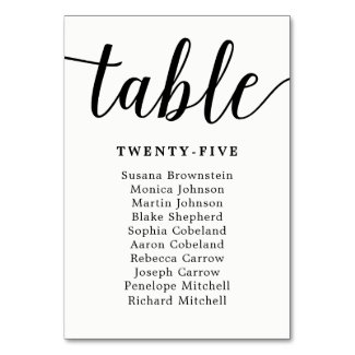 Elegant Calligraphy Wedding Guest Seating Chart Table Number