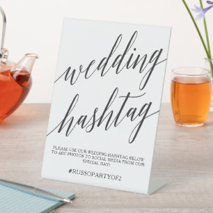Elegant Calligraphy Wedding Hashtag Event Pedestal Pedestal Sign