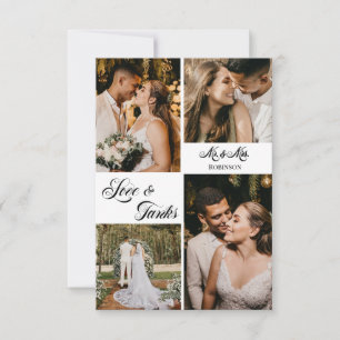 Elegant Calligraphy Wedding Photo Collage Thank Yo You Card