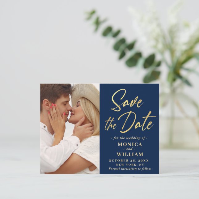 Elegant Calligraphy Wedding PHOTO Save the Date  Postcard (Standing Front)