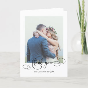 Elegant Calligraphy Wedding Photo Thank You Card