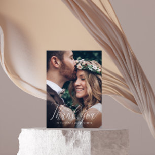 Elegant Calligraphy Wedding Photo Thank You Card