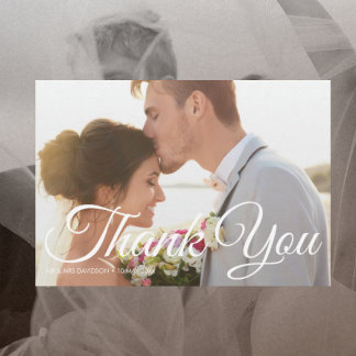 Elegant Calligraphy Wedding Photo Thank You Card