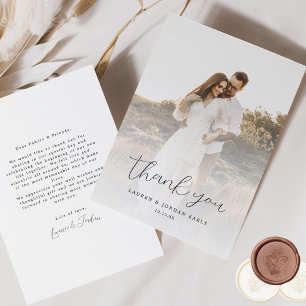 Elegant Calligraphy Wedding Photo Thank You Card