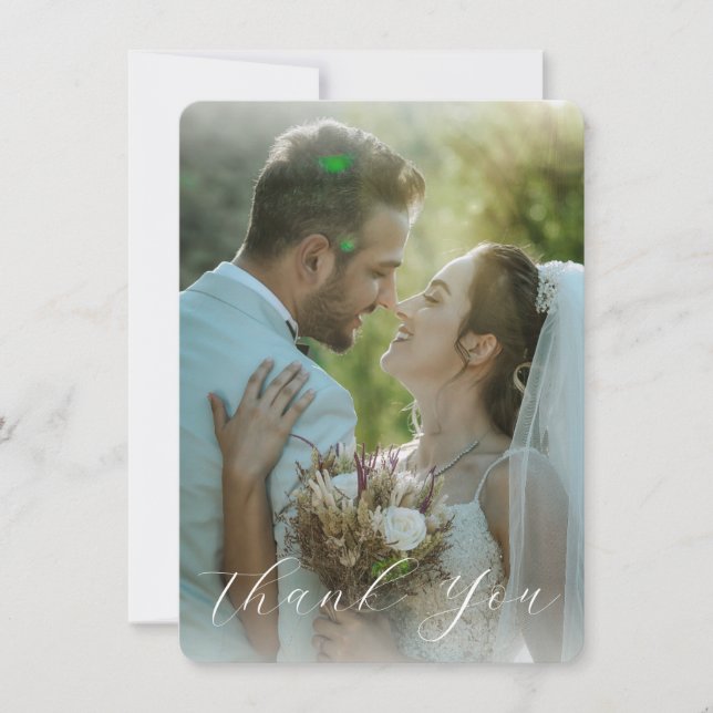  Elegant Calligraphy Wedding Photo Thank You Card (Front)