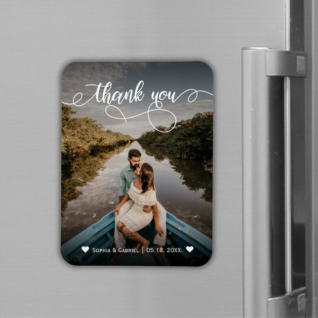 Elegant Calligraphy Wedding Photo Thank You Magnet (Creator Uploaded)