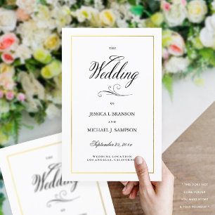 Elegant Calligraphy Wedding Program Gold Border