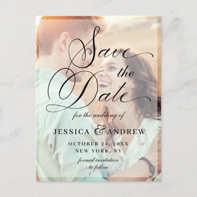 Elegant Calligraphy Wedding Save the Date 2 PHOTO Postcard (Front)