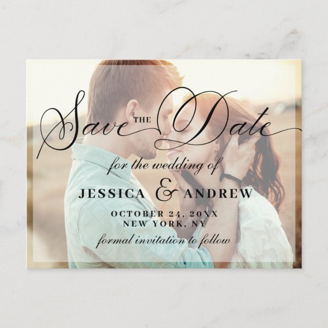 Elegant Calligraphy Wedding Save the Date 2 PHOTO Postcard (Front)