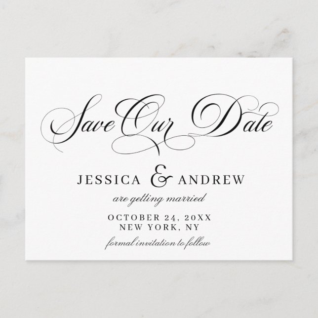 Elegant Calligraphy Wedding Save the Date Announcement Postcard (Front)