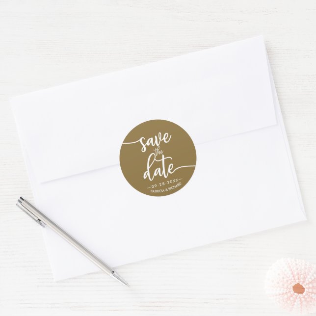 Elegant Calligraphy Wedding Save The Date Classic Round Sticker (Envelope)