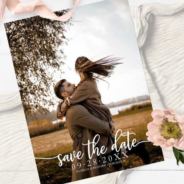 Elegant Calligraphy Wedding Save The Date Photo Postcard (Creator Uploaded)