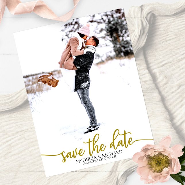 Elegant Calligraphy Wedding Save The Date Photo Postcard (Creator Uploaded)
