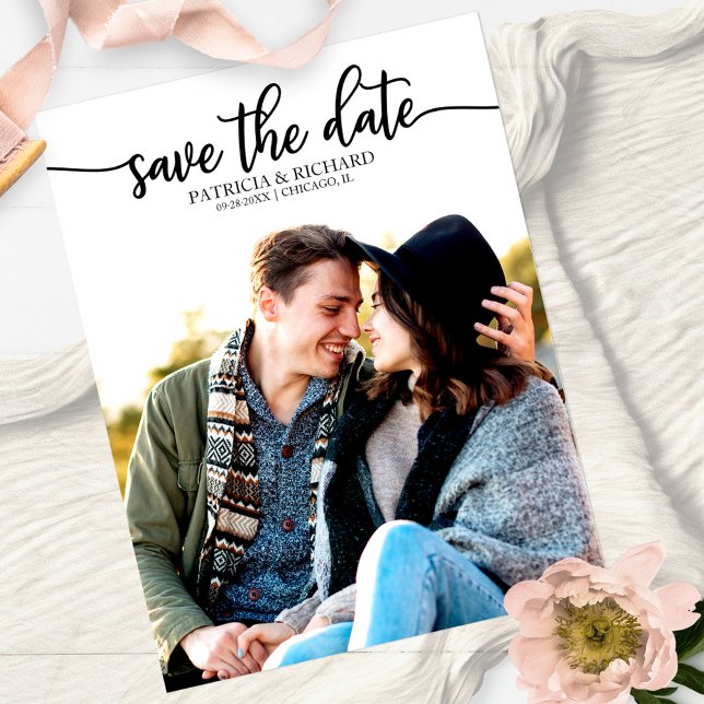 Elegant Calligraphy Wedding Save The Date Photo Postcard (Creator Uploaded)