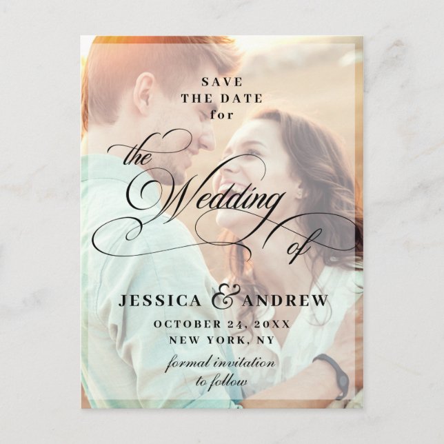Elegant Calligraphy Wedding Save the Date PHOTO Postcard (Front)