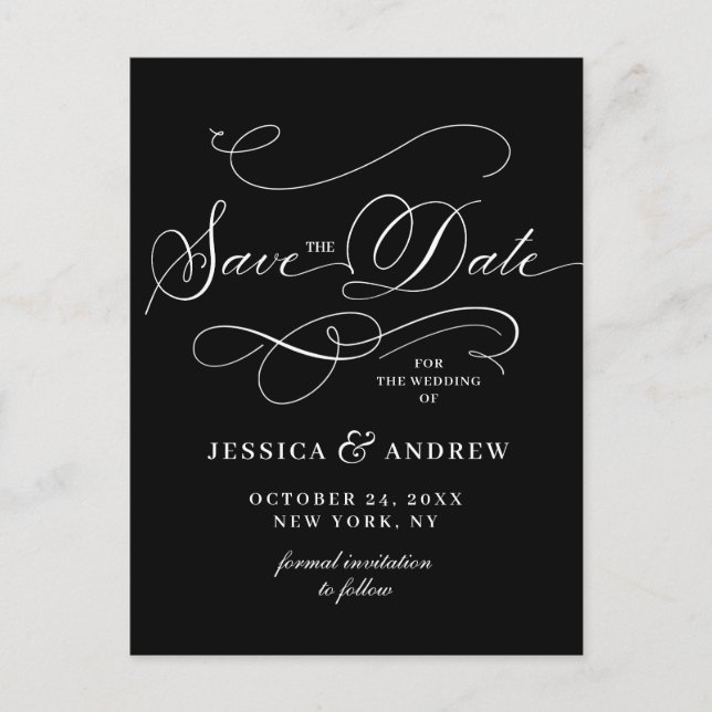 Elegant Calligraphy Wedding Save the Date Postcard (Front)