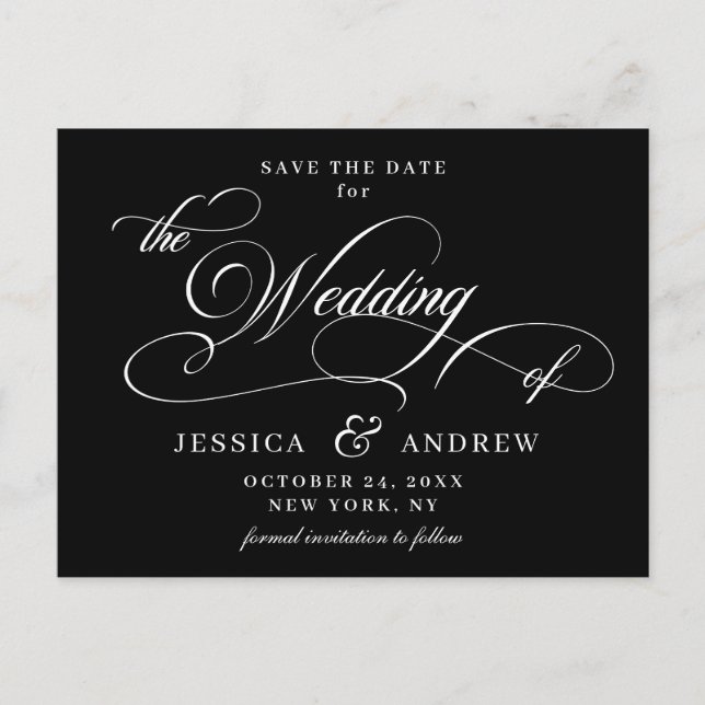 Elegant Calligraphy Wedding Save the Date Postcard (Front)