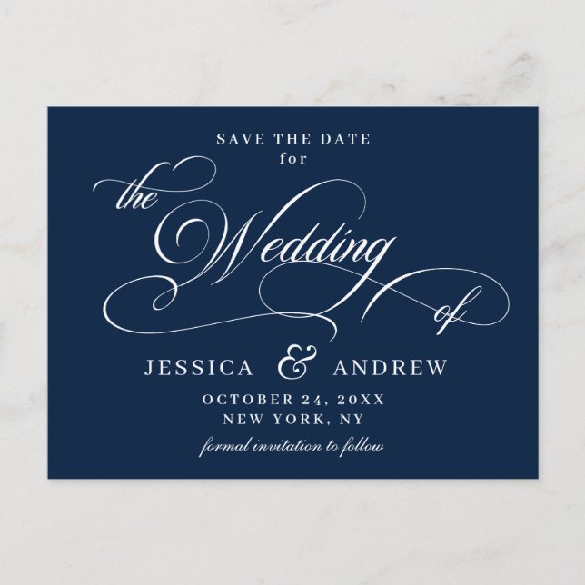 Elegant Calligraphy Wedding Save the Date Postcard (Front)