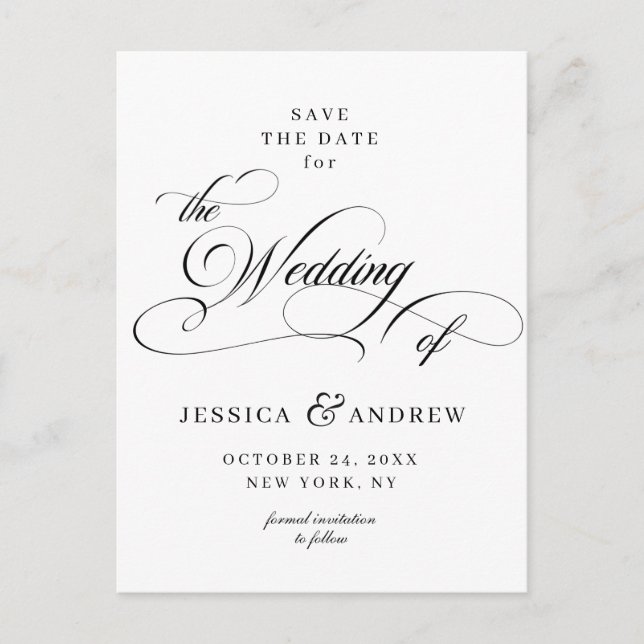 Elegant Calligraphy Wedding Save the Date Postcard (Front)