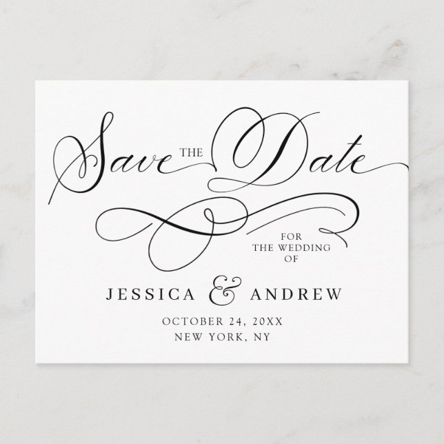 Elegant Calligraphy Wedding Save the Date Postcard (Front)