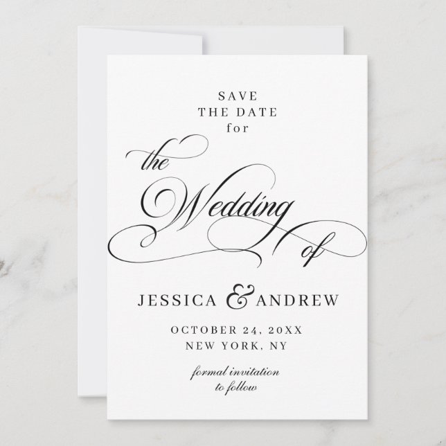 Elegant Calligraphy Wedding Simple Save the Date (Front)
