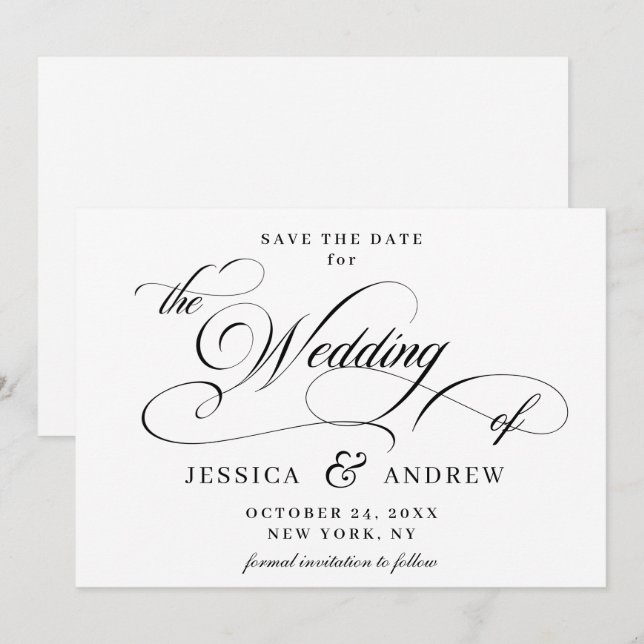 Elegant Calligraphy Wedding Simple Save the Date (Front/Back)