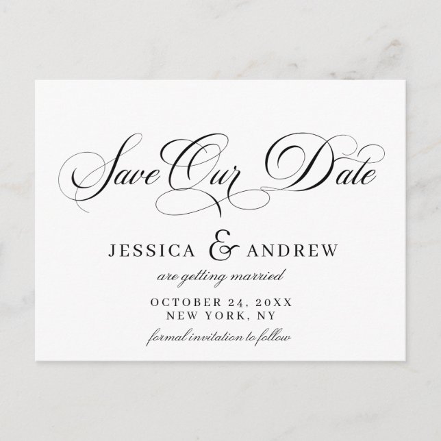 Elegant Calligraphy Wedding Simple Save the Date Postcard (Front)