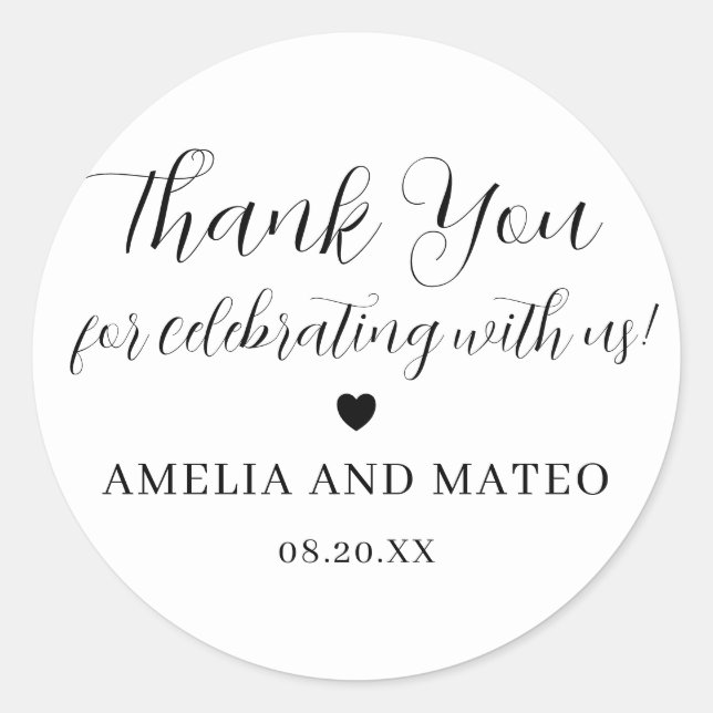 Elegant Calligraphy Wedding Thank You Favour Classic Round Sticker (Front)