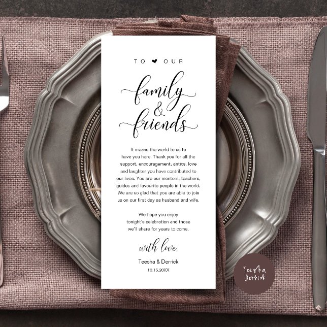 Elegant Calligraphy Wedding Thank You Table Card (Elegant Calligraphy Wedding Dinner Bridal Shower Thank You Table Card in Black and White)
