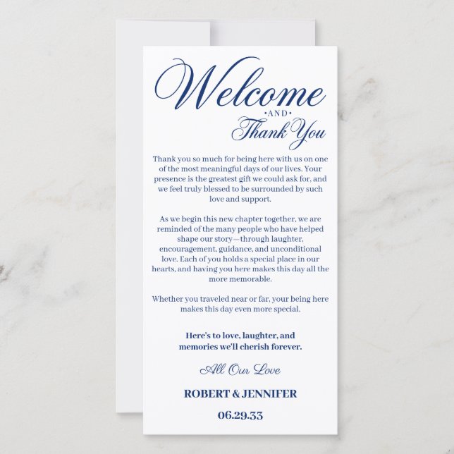 Elegant Calligraphy Wedding Welcome Thank You Note Card (Front)