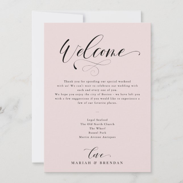 Elegant Calligraphy Welcome Wedding Itinerary Invitation (Front)