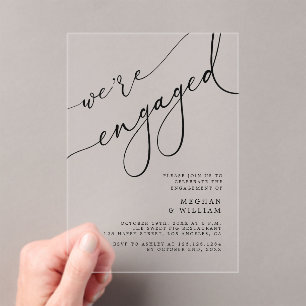 Elegant Calligraphy We're Engaged Engagement Party Acrylic Invitations