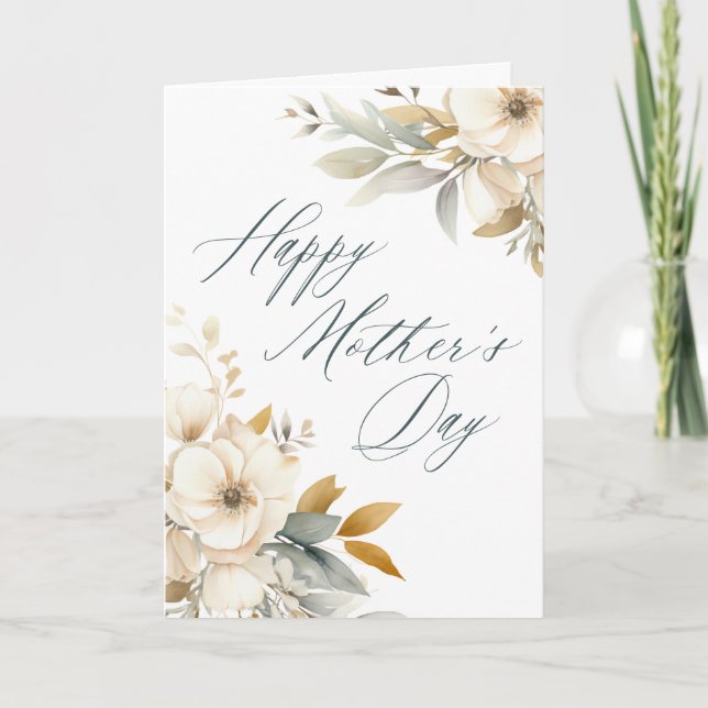 Elegant Calligraphy White Floral Mother's Day Card (Front)