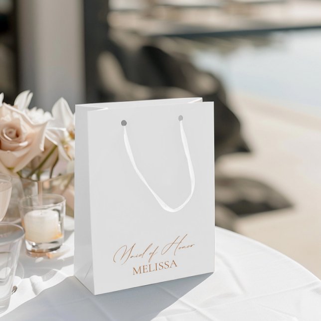 Elegant Calligraphy White Maid of Honour Favours  Medium Gift Bag (Elegant Calligraphy White Maid of Honor Favors Medium Gift Bag)