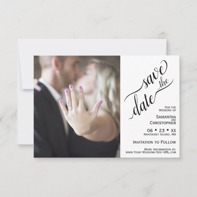 Elegant Calligraphy White Minimalist Wedding Save The Date (Front)