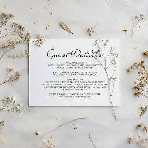 Elegant Calligraphy White Wedding Guest Details Enclosure Card