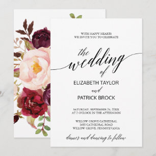 Elegant Calligraphy with Floral Backing Wedding Invitation